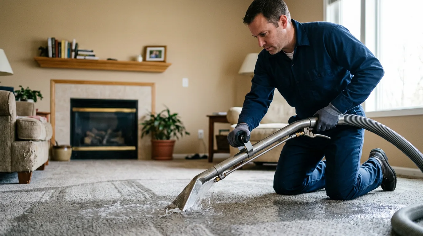 Water damage restoration technician working near Humboldt, IL